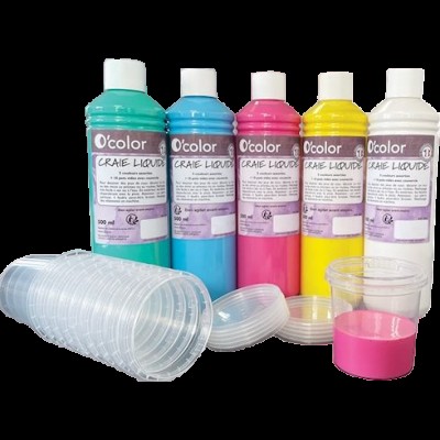 Creta lichida pentru asfalt 5 x 500 ml si 10 recipiente pentru pictura