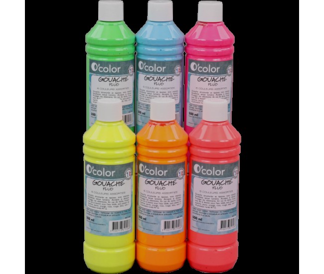 Guasa lavabila 6 x 500 ml, culori fluorescente