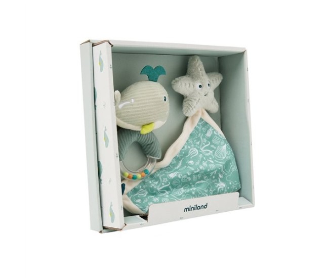 Set cadou bebe - zornaitoare si paturica moale de atasament ocean, de la 0 luni Set cadou bebe - zornaitoare si paturica moale de atasament ocean, de la 0 luni