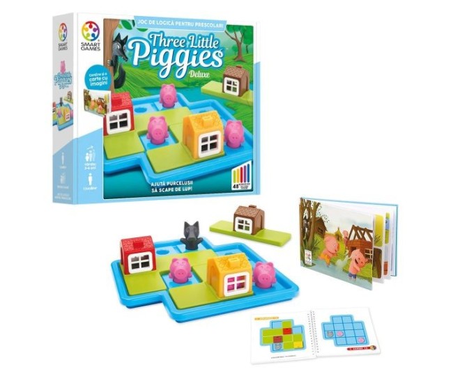 Smart games - three little piggies - deluxe, joc de logica cu 48 de provocari, 3+ ani, editie lb. romana Smart games - three little piggies - deluxe, joc de logica cu 48 de provocari, 3+ ani, editie lb. romana
