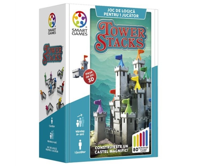 Smart games - tower stacks, joc de logica cu 80 de provocari, 8+ ani, editie lb. romana Smart games - tower stacks, joc de logica cu 80 de provocari, 8+ ani, editie lb. romana