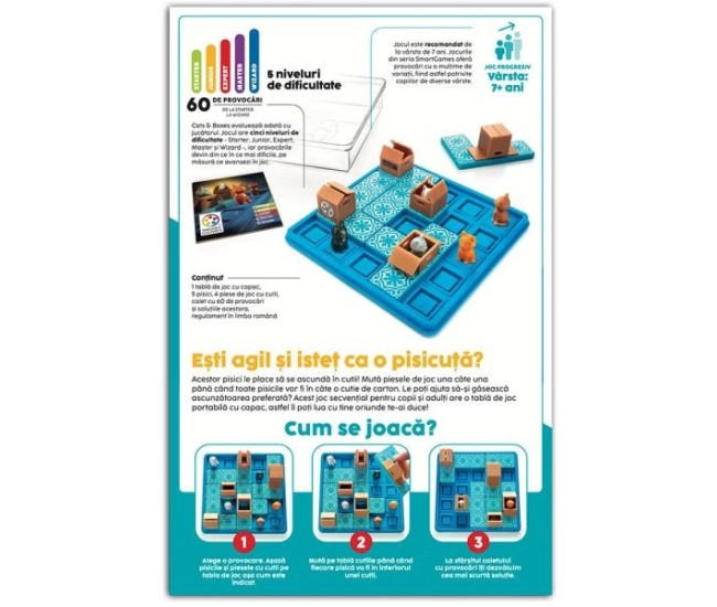 Smart games - cats and boxes, , joc de logica cu 60 de provocari, 7+ ani, editie lb. romana Smart games - cats and boxes, , joc de logica cu 60 de provocari, 7+ ani, editie lb. romana