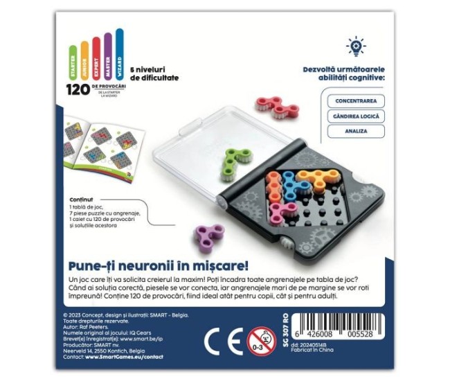 Smart games - iq gears, joc de logica cu 120 de provocari, 7+ ani, editie lb. romana Smart games - iq gears, joc de logica cu 120 de provocari, 7+ ani, editie lb. romana