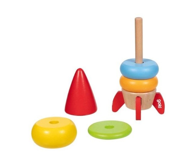 Joc educativ din lemn racheta de stivuit goki 58306, 2 ani+ Joc educativ din lemn racheta de stivuit goki 58306, 2 ani+