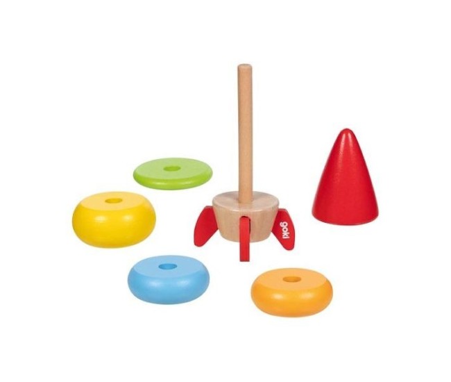Joc educativ din lemn racheta de stivuit goki 58306, 2 ani+ Joc educativ din lemn racheta de stivuit goki 58306, 2 ani+