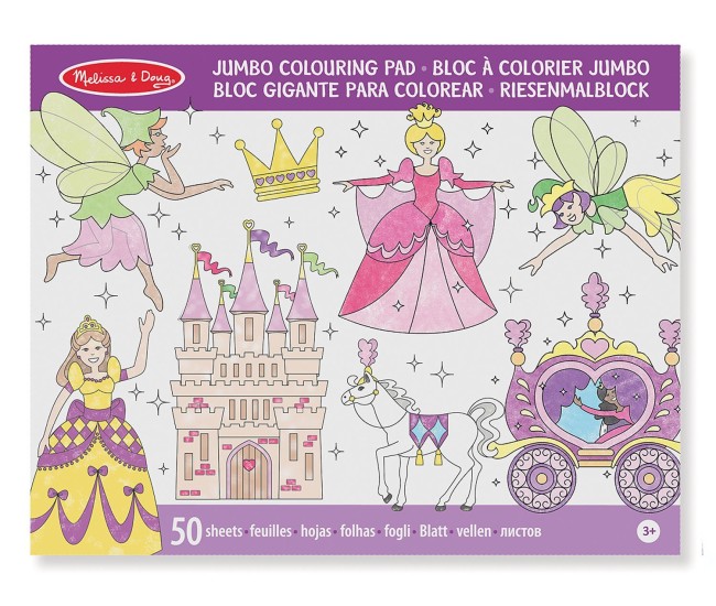 Caiet jumbo cu desene pentru colorat printese si zane melissa and doug