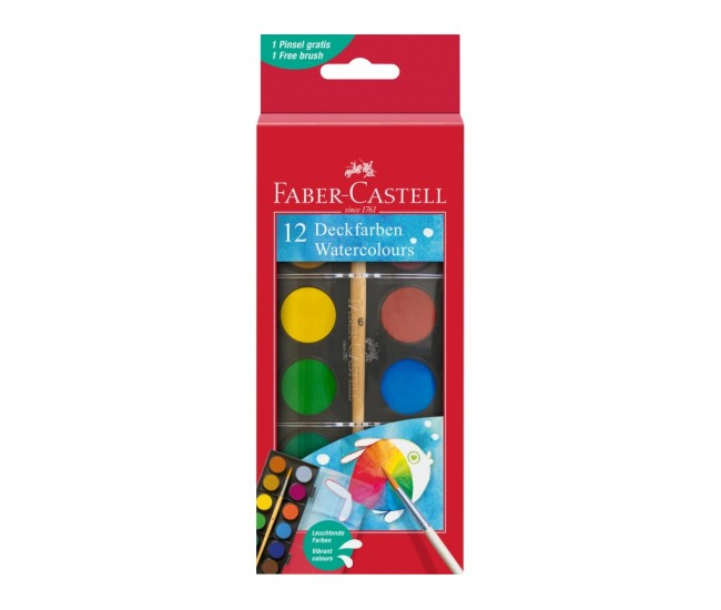 Acuarele pastila 24 mm + pensula Faber-Castell 12 culori/set