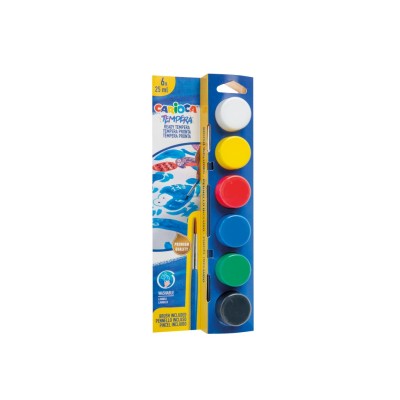 Acuarele tempera Carioca 6 culori x 25 ml + pensula pe blister
