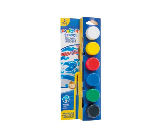 Acuarele tempera Carioca 6 culori x 25 ml + pensula pe blister