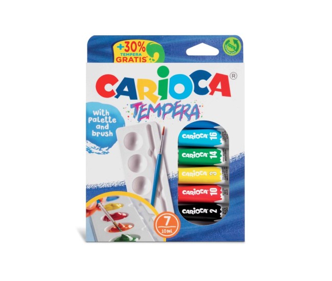 Acuarele tempera Carioca 7 culori 10 ml cu tavita si pensula