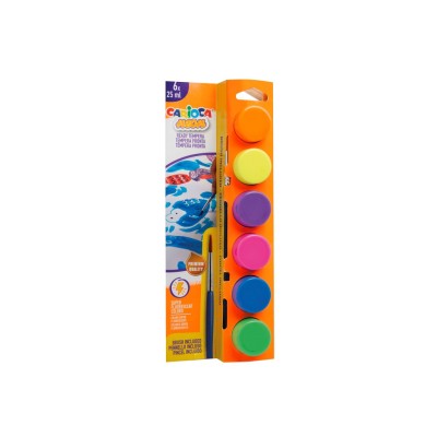 Acuarele tempera Carioca Neon 6 culori x 25 ml + pensula pe blister