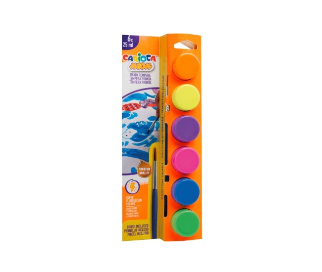 Acuarele tempera Carioca Neon 6 culori x 25 ml + pensula pe blister Acuarele tempera Carioca Neon 6 culori x 25 ml + pensula pe blister