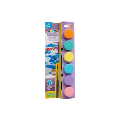 Acuarele tempera Carioca Pastel 6 culori x 25 ml + pensula pe blister