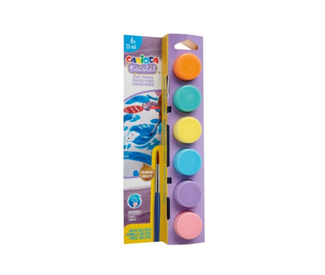 Acuarele tempera Carioca Pastel 6 culori x 25 ml + pensula pe blister