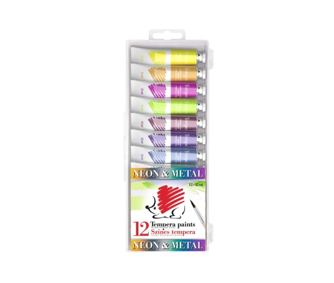 Acuarele tempera ICO Arici Neon si Metal 12 ml 12 culori/set Acuarele tempera ICO Arici Neon si Metal 12 ml 12 culori/set