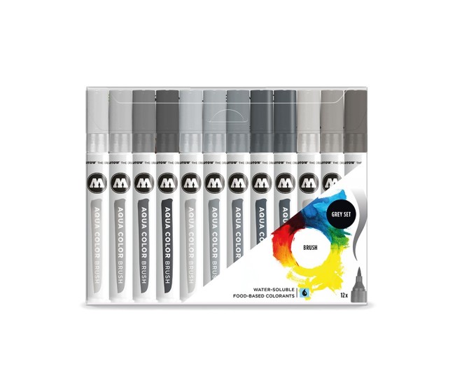 Brush Pen Molotow Aqua Color Grey 12 buc/set Brush Pen Molotow Aqua Color Grey 12 buc/set