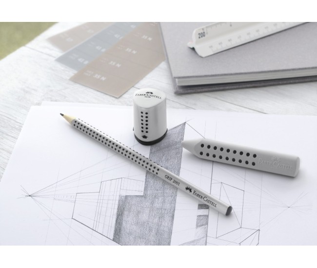 Ascutitoare plastic simpla cu container mini grip 2001 gri Faber-Castell