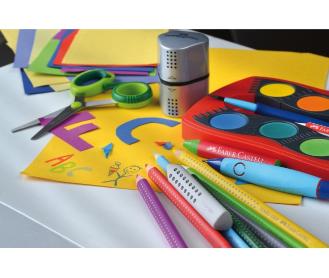Ascutitoare plastic tripla cu container grip 2001 gri Faber-Castell
