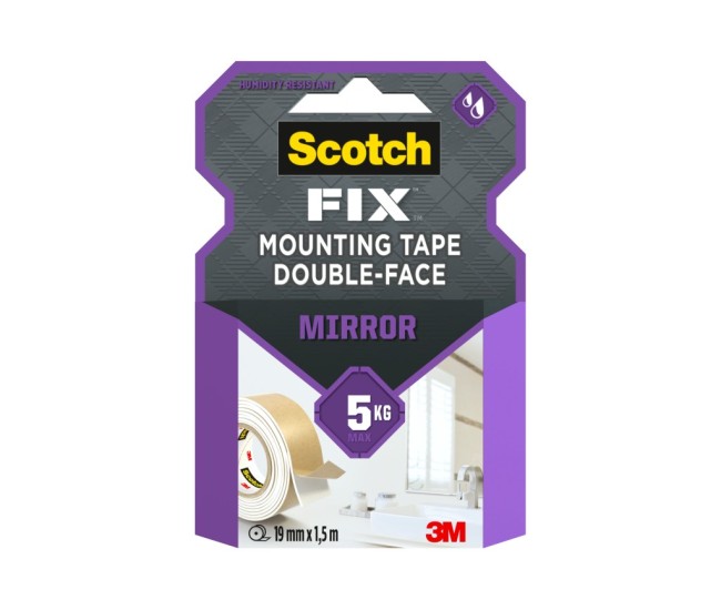 Banda dublu adeziva montare oglinzi, 19 mm x 1,5 m, 3M Scotch-Fix(TM)