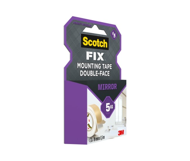Banda dublu adeziva montare oglinzi, 19 mm x 1,5 m, 3M Scotch-Fix(TM)
