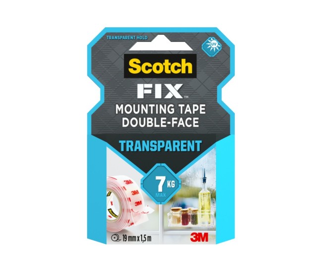 Banda dublu adeziva transparenta pentru montare, 19 mm x 1,5 m, 3M Scotch-Fix(TM)