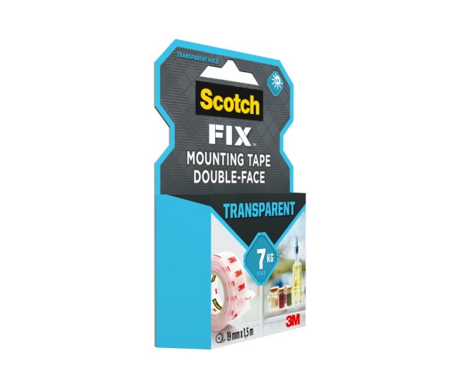 Banda dublu adeziva transparenta pentru montare, 19 mm x 1,5 m, 3M Scotch-Fix(TM)