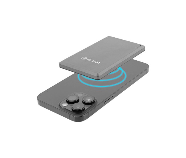 Baterie externa Tellur 5000mAh, PD20W, compatibil MagSafe, gri