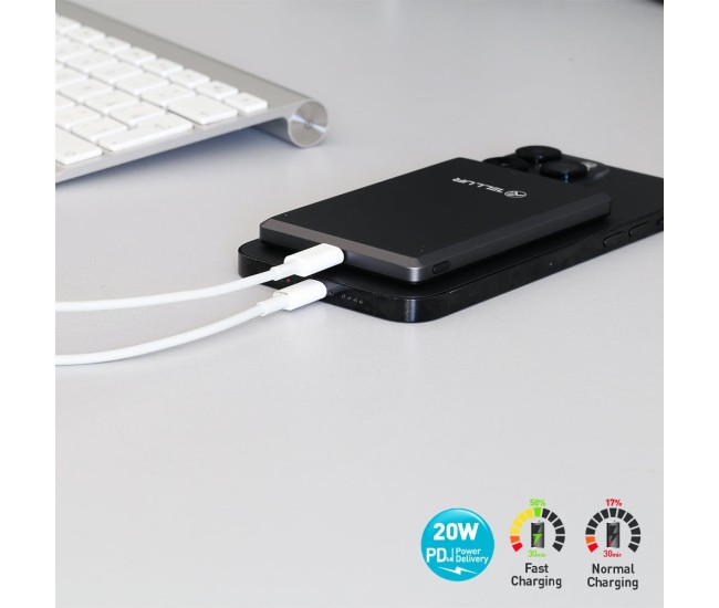 Baterie externa Tellur 5000mAh, PD20W, compatibil MagSafe, gri