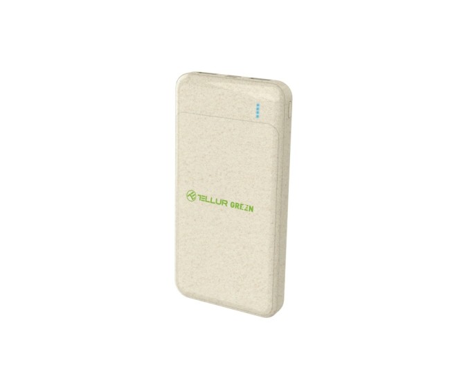 Baterie externa Tellur Green PD103 10000mAh 2xQC3.0 + PD 18W, crem