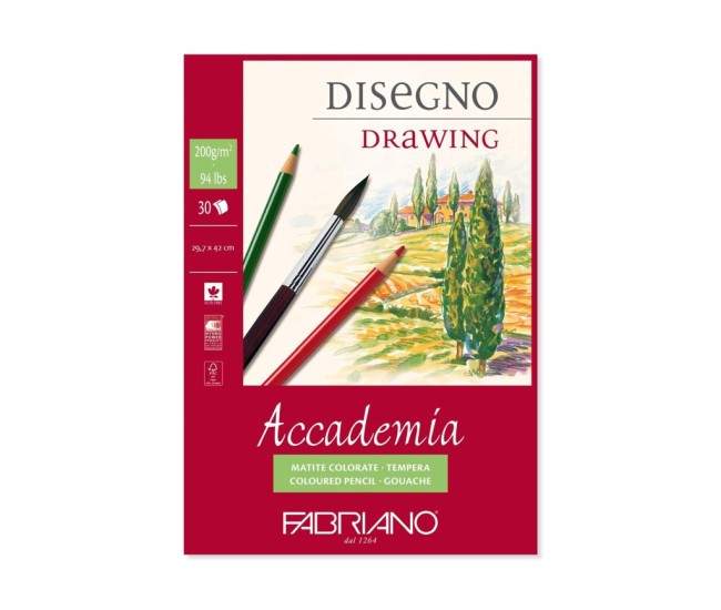 Bloc desen Accademia Disegno, A3, 200 g, 30 file, fara spirala Fabriano