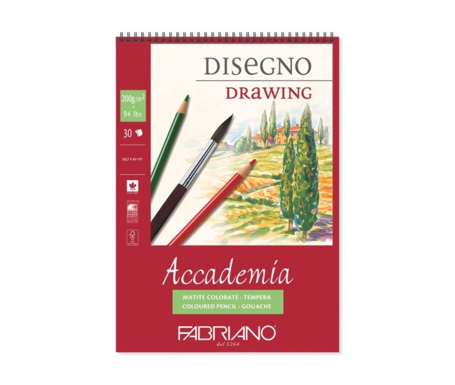 Bloc desen Accademia Disegno, A3, 200 g, 30 file, cu spirala Fabriano