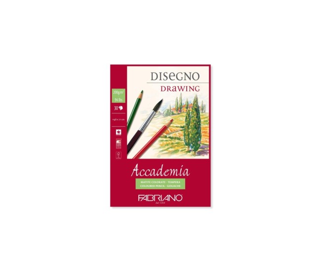 Bloc desen Accademia Disegno, A5, 200 g, 30 file, fara spirala Fabriano
