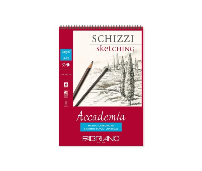 Bloc desen Accademia Schizzi, A4, 120 g, 50 file, cu spirala Fabriano