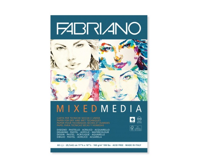 Bloc desen Mix Media, A3, 160 g, 60 file, fara spirala Fabriano