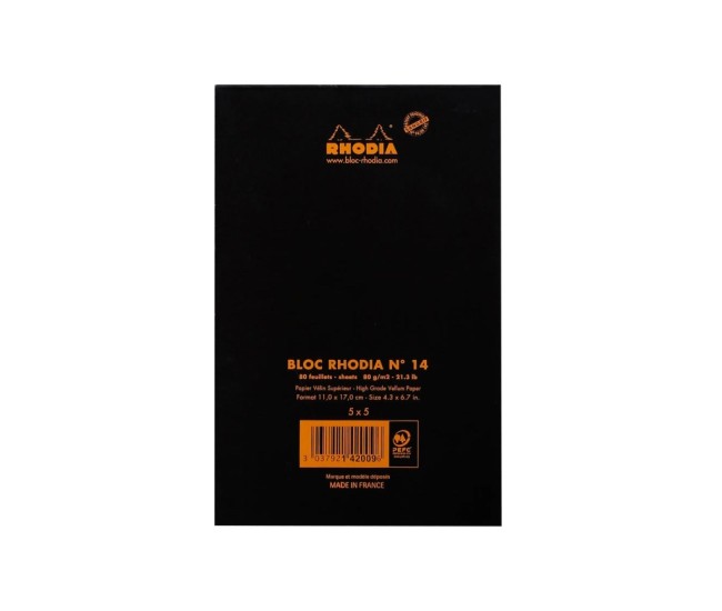 Blocnotes 11 x 7 cm, capsat, 80 file, N?14, Rhodia Basic, black