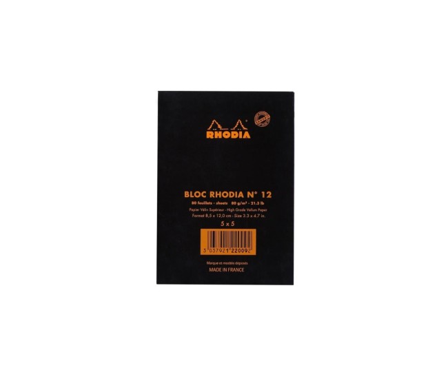 Blocnotes 8,5 x 12 cm, capsat, 80 file, N?12, Rhodia Basic, negru