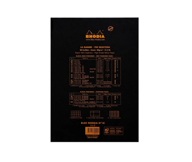 Blocnotes A4, capsat, 80 file, N?18, Rhodia black