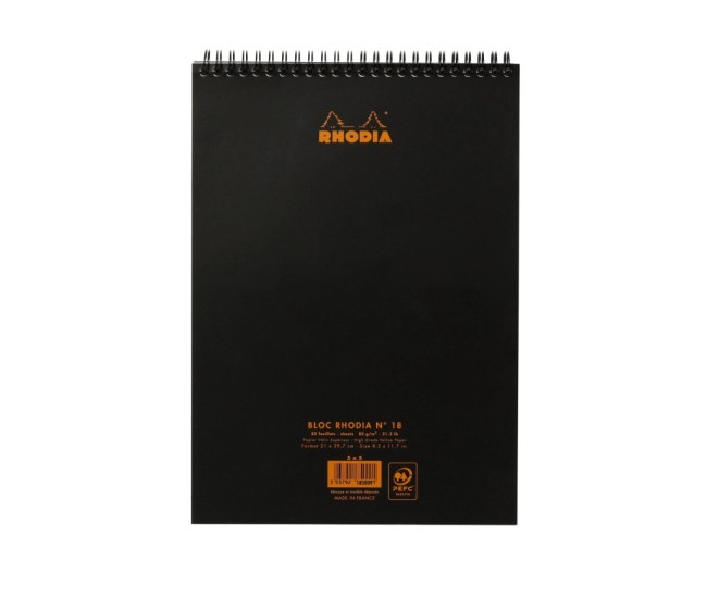 Blocnotes A4, spirala 80 file, Rhodia Classic, black