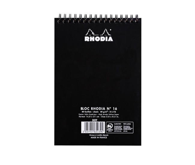Blocnotes grafic A5 spirala 80 file Rhodia Classic Black Blocnotes grafic A5 spirala 80 file Rhodia Classic Black