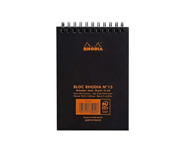 Blocnotes A6, spirala, 80 file, Rhodia Classic, black