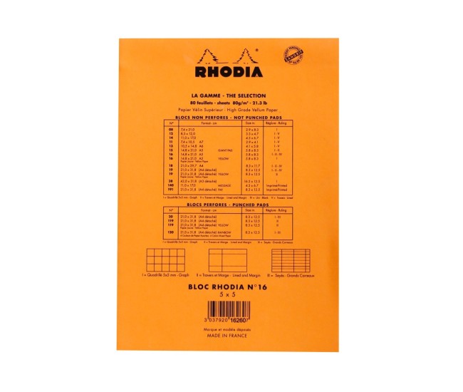 Blocnotes N16 14,8 x 21 cm capsat 80 file galbene Rhodia Orange