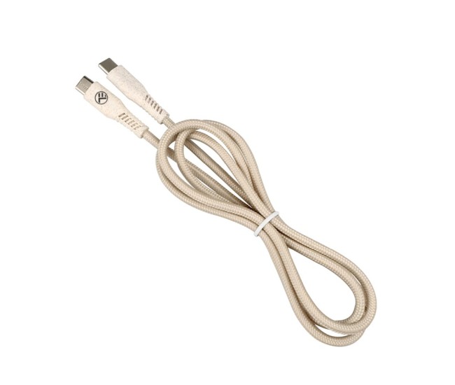 Cablu Tellur Green Type-C to Type-C, 3A, PD60W, 1m, nailon, crem Cablu Tellur Green Type-C to Type-C, 3A, PD60W, 1m, nailon, crem