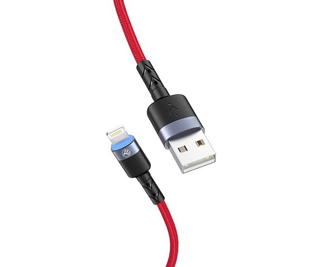 Cablu Tellur Lightning cu LED, 3A, nailon, 1.2m, rosu