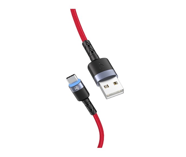 Cablu Tellur Type-C cu LED, 3A, nailon, 1.2m, rosu