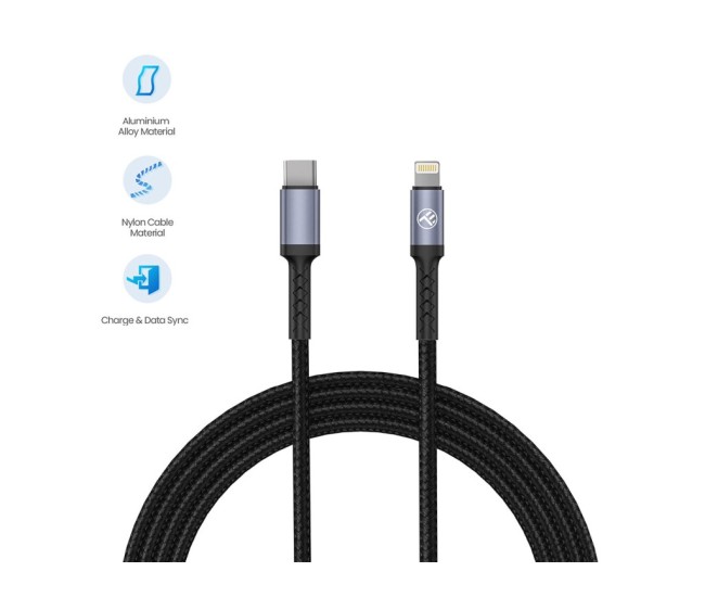 Cablu Tellur Type-C to Lightning, 2A, PD18W, 1m, nailon, negru