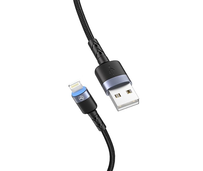 Cablu Tellur USB to Lightning cu LED, 2A, nailon, 2m, nailon, negru