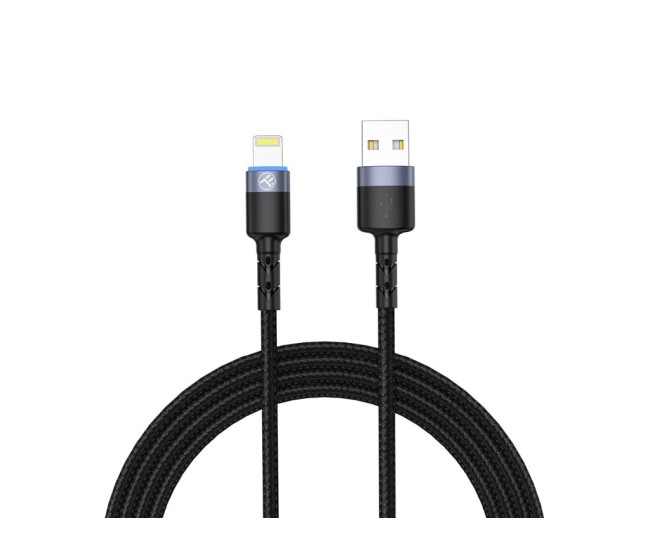 Cablu Tellur USB to Lightning cu LED, 2A, nailon, 2m, nailon, negru