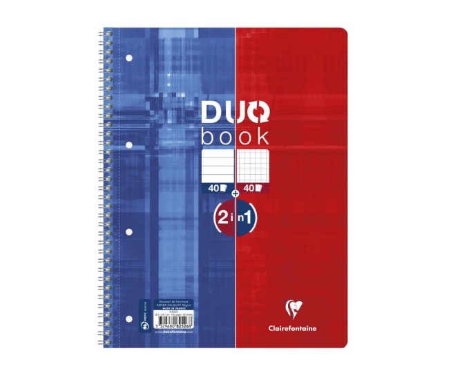 Caiet A4+ Duo, reversibil, cu spirala, 80 file, Clairefontaine Caiet A4+ Duo, reversibil, cu spirala, 80 file, Clairefontaine