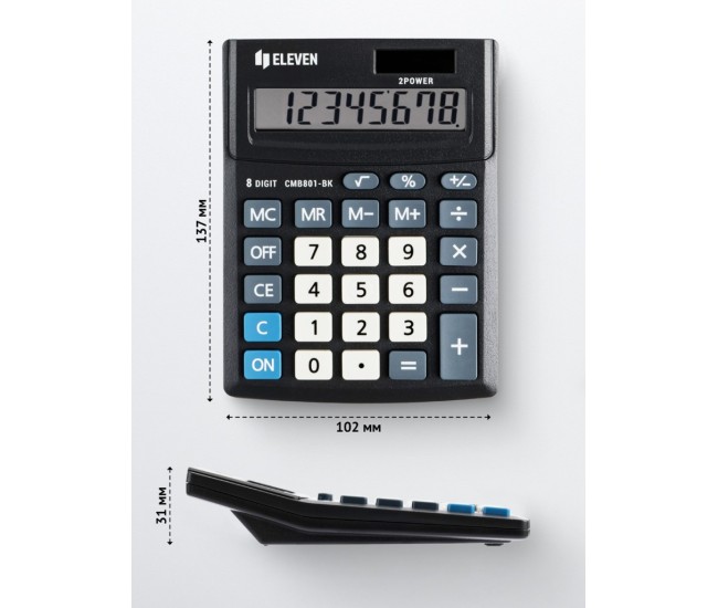 Calculator de birou 8 digiti, 137 x 102 x 31 mm, Eleven CMB801-BK