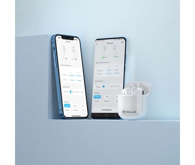 Casti Bluetooth Tellur Aura True Wireless, APP, alb